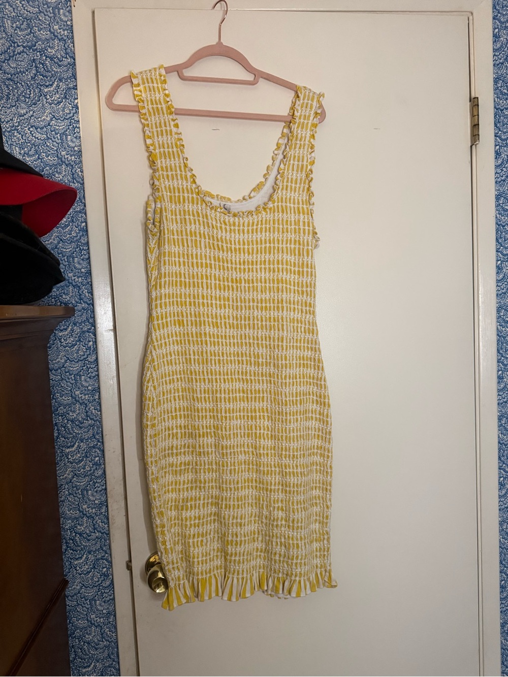 Anthropologie Yellow and White Smocked Tank Mini Dress